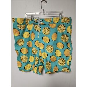 St Johns Bay Swim Trunks Turq Lemon Size XXL  NWT
